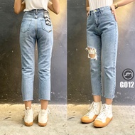 G012 G013 (G) กางเกงยีนส์ผู้หญิง 8 ส่วน​ เอวสูง มาใหม่ Distressed Lady Jeans (Gasoline &amp; Garage) ปั๊มน้ำมันแก๊สโซลีน