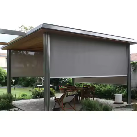 Electric Waterproof Outdoor Roller Blinds Zip Shades With Sunscreen Fabric