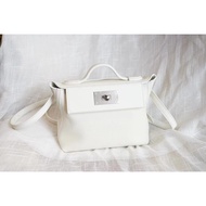 HERMES 01 Blanc Pure Snow White Mini2424 Original Factory evercolor Leather Silver Buckle PHW Super 
