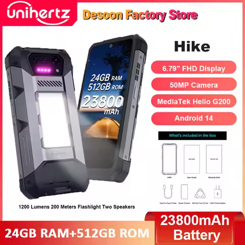 Unihertz Hike 8849 Smartphone Android 14 with 1200 Lumen 200 Meter Flashlight 12GB+512GB Dual Speake