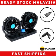 USB Fan 12V 24V Car Fan Double Head Dual Speed Vehicle Car Desk Table Fan Kipas USB Kereta