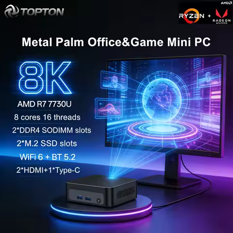 AMD Ryzen 7 7730U 5825U R5 7530U 5600U Gaming Mini PC 4K Triple Displays, Mini Computers Home Theate