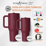 SUNDAYEROO Rose Wood Tumbler Tahan Sejuk Bottle 22Jam Leak Proof Stainless Steel Tumbler with Handle