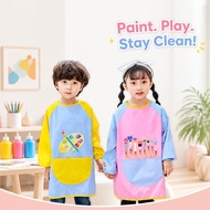 Kids Waterproof Apron With Sleeves Cute Cartoon Art Smock Baju Apron Budak Painting Cooking