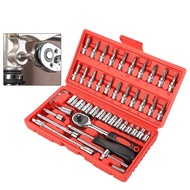46Pcs 1/4 Inch Tools Set Screwdriver Box Socket Set Ratchet & Bits Chrome Vanadium CR-V Spanner Rach