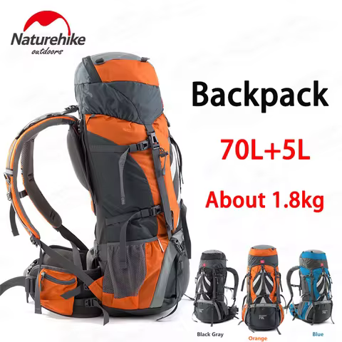 Naturehike 70+5L Camping Backpack Hiking Large Capacity Backpack Ultralight Travel Bag W/ Aluminium 