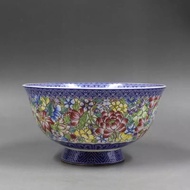 Qingqianlong Blue White Doucai Pastel Ten Thousand Flower Bowl Home Decoration Ornaments Antique Por