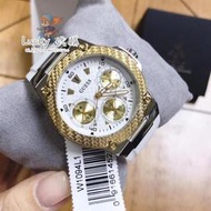 ✨GUESS蓋爾斯手錶 三眼石英腕錶 白色橡膠腕錶 W1094L1 日曆精品女腕錶白色硅膠錶帶 金色 禮物