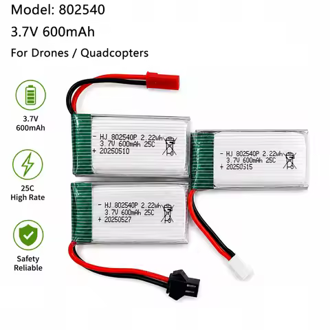 802540 3.7V 600mAh Li-ion Battery for Syma X5 X5SC CX-30 M68 905 QX80 K60 RC Drone Replacement Batte