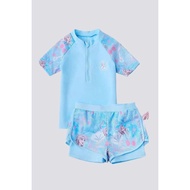 DK333 - Girls swimsuit short sleeves 2-layer shorts with Princess Elsa pattern
