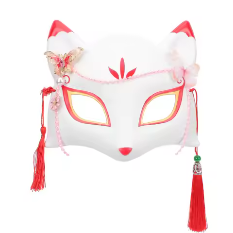 Anime Demon Fox Mask Hand-painted Japanese Mask Half Face Mask Masquerade Festival Ball Kabuki Kitsu