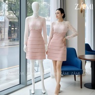 Elegant Long-sleeved Lace Layered Party Dress for Women D79