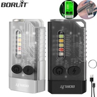 BORUiT V10 LED Keychain EDC Flashlight TypeC Rechargeable Work Light with Magnet UV Buzzer