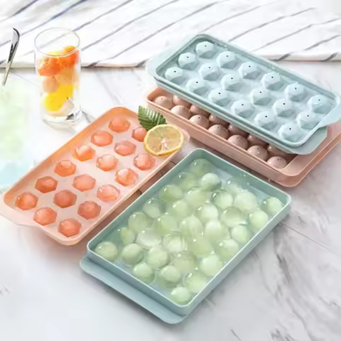 3D Round Ice Cube Tray With Lid, Plastic Diamond Modeling Ice Mold, Refrigerator Stick, Spherical DI