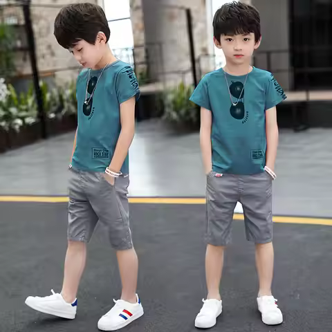 2025 summer Teenager Boys Clothes Casual Outfit Kids Tracksuit Child t shirt + shorts hot pant 4 5 6