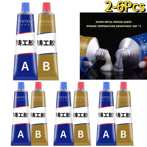 2-6Pcs A+B Glue Casting Adhesive Industrial Repair Agent Casting Metal Cast Iron Damaged Crackle Wel