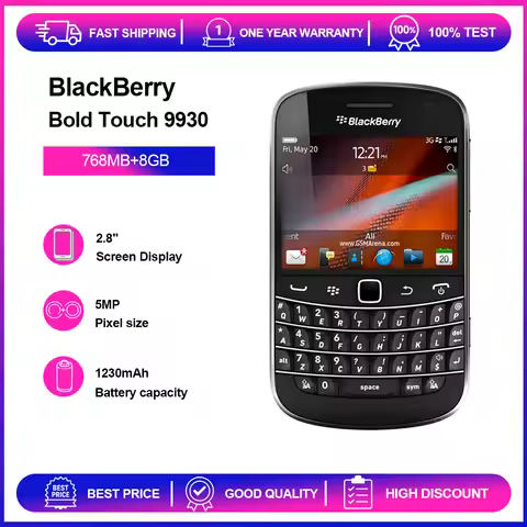 Original BlackBerry Bold Touch 9930 2G/3G Unlocked Mobile Cell Phone QWERTY 2.8'' 5MP WLAN BlackBerr