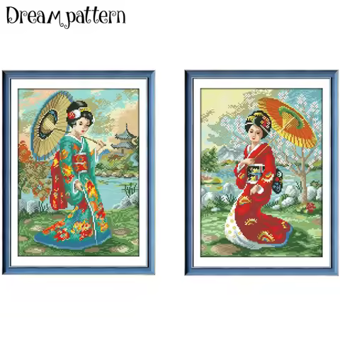 Spring tour cross stitch kit Japanese girl 18ct 14ct 11ct white fabric cotton thread embroidery DIY 