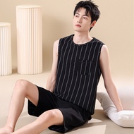 Men Pajamas Summer Thin Pajamas Set Short-Sleeved Pajamas Vest Pajamas Sleeveless Pajamas Men's Loun