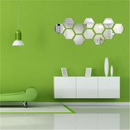 【SA wallpaper】 12pcs hexagonal 3D mirror wall stickers personalized decorative mirror stickers living room background wall