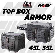 MJW ARMOR ll  Aluminium Top Box 45L 55L Top Box Foldable Premium Motorcycle Box Siap base plate