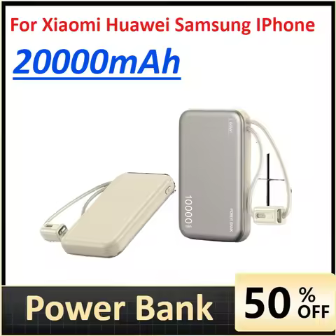 20000mAh Fast Charge Power Bank with Cable for Xiaomi Huawei Samsung IPhone Battery Bank