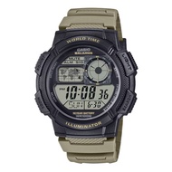 [Original] Casio AE-1000W-5A Black Digital World Map World Time Khaki Resin Men Sport Watch