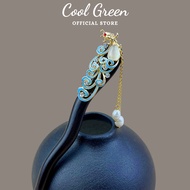 [Free Box] Natural Black Sandalwood Hair Brooch with High Quality Stone Phoenix Vip47