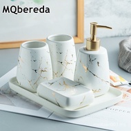 【Ready Stock】5pcs/set European Ceramic Marble Bathroom Wash Set Soap Dispenser Lotion Bottle Soap Di