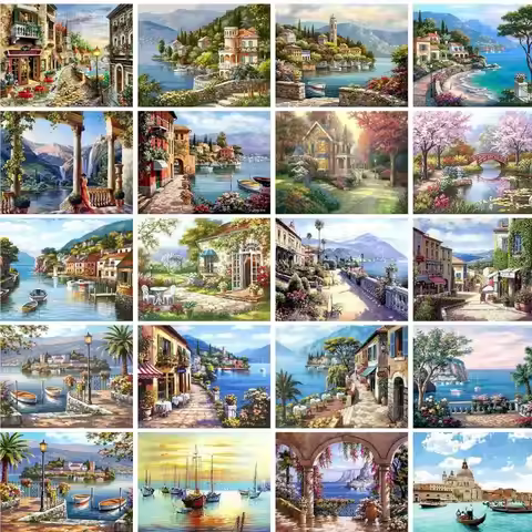 GATYZTORY 60×75cm Frame DIY Painting By Numbers Kit Seabeach Acrylic paint by numbers art work diy P