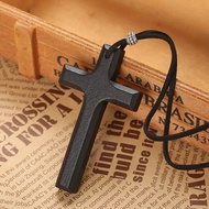 【A PRETTY】 Vintage Black Brown Cross Pendant Necklace for Men Woman Wood Crucifix Prayer Christian R