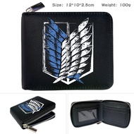 Attack on Titan Boys Leather Portable Short Wallets Zipper PU Animation Peripheral Printing Large Capacity Card Case Kids Purse Casual Fashion Personality