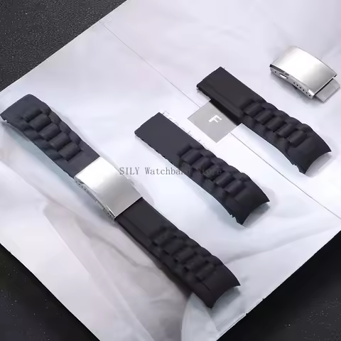for Omega for Seiko for Fossil Soft Silicone Watchband Deployment Buckle Rubber Watch Strap Men Wome