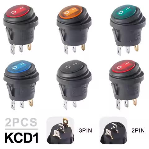 2Pcs Waterproof Button Rocker Switch Boat-shaped Round Switch 3Pin Silver Point Switches with 12V 22