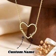 1pc Hollow Heart-Shaped Stainless Steel Necklace With Customizable Double Names, Engravable With Two