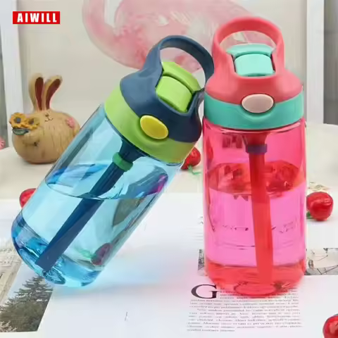 AIWILL 450ML Sports Water Bottle Kids water bottle Straw Water Bottles Bpa Free No Phthalate Tritan 