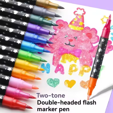 12- Colors glitter highlighter pen set, high appearance level student art drawing pen, key marking g