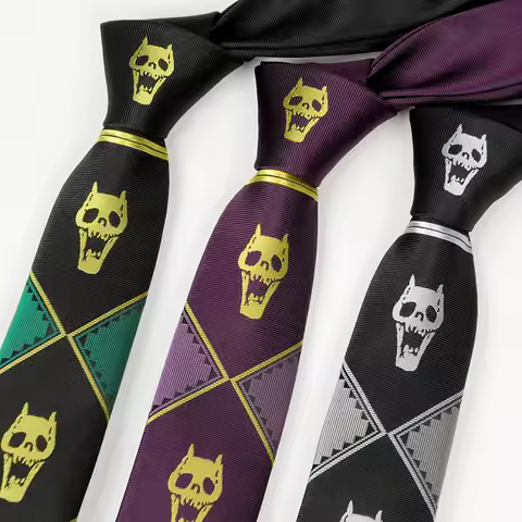 Anime JoJo Tie Kira Yoshikage Cosplay Tie Unisex Skull Neck Heaven's Door Cosplay Prop Party Fun