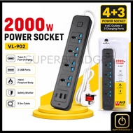 ⭐【BEST SELLER】VL-902 2000W Power Strip | UK Plug 3.0m Cable | Safety Shutter Extension Socket