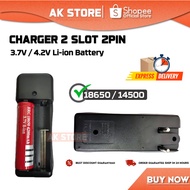 Charger 2 Slot For 3.7V, 4.2V Rrechargeable Li-ion Battery 18650/14500