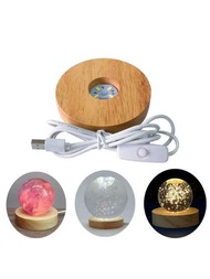 1入組帶usb接口的木製led燈底座創意diy水晶球燈底座手工環氧樹脂夜燈藝術禮品燈