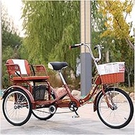 Home Office 20 Inch Adult Tricycle Foldable Trike Bike with Basket and Back Seat Single Speed 3 Wheel Bikes Three-Wheeled Bicycles Adjustable Height (Color : Dark Brown)