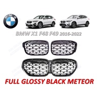BMW X1 F48 F49 2016-2022 Front Grille Kidney Grilles Full Glossy Black Meteor Front Bumper Grill