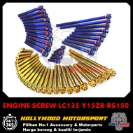 SKRU COVER ENGINE SET TITANIUM & GOLD YAMAHA Y15 / Y16 / R15 / MT15 / LC135 ENJIN SCREW KINGDRAG KIN