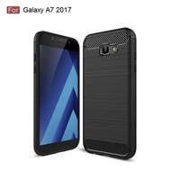 Samsung A7 2017 拉絲炭纖維機背軟膠保護套