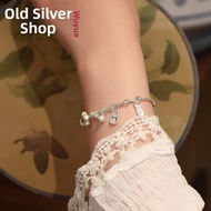 WU YUE JEWELRY | Genuine 999 Silver Bracelet Blue Quartz Stone Fu Character Pendant Adorable