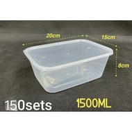 (150Sets) Rectangular Plastic Food Container With Lid 1500ml / Bekas Makanan Plastik Microwave A1500