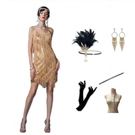 HGA 1920s Flapper Dress Long Fringed Gatsby Dress Roaring 20s Sequins Beaded Dress Vintage Art Deco 