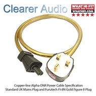 CLEARER AUDIO COPPER-LINE ALPHA ONE POWER CABLE SPECIFICATIONS 2M ( Standard UK Mains Plug and Furutech FI-8N Gold Figure 8 Plug )