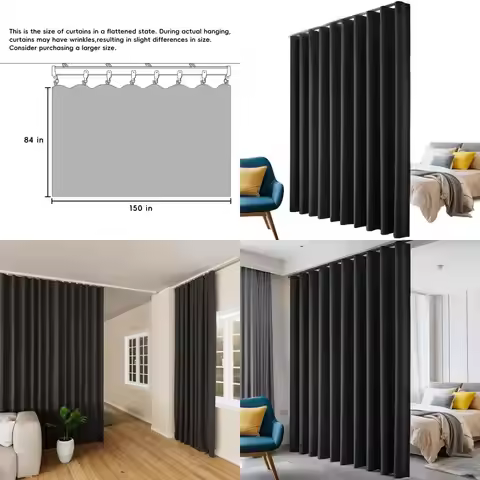 Blackout Room Divider Curtains - Floor to Ceiling with Hooks, Wall Mount, Sliding Door, Ceiling Moun